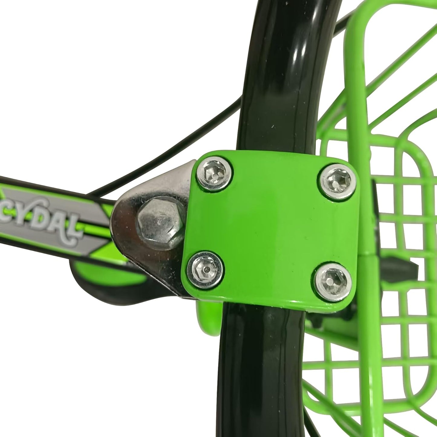 CYDAL 12 Inch Neon Green Kids Bike (Ages 5–7) – Children’s Bicycle with Stabilisers, Basket, Bell & Adjustable Seat