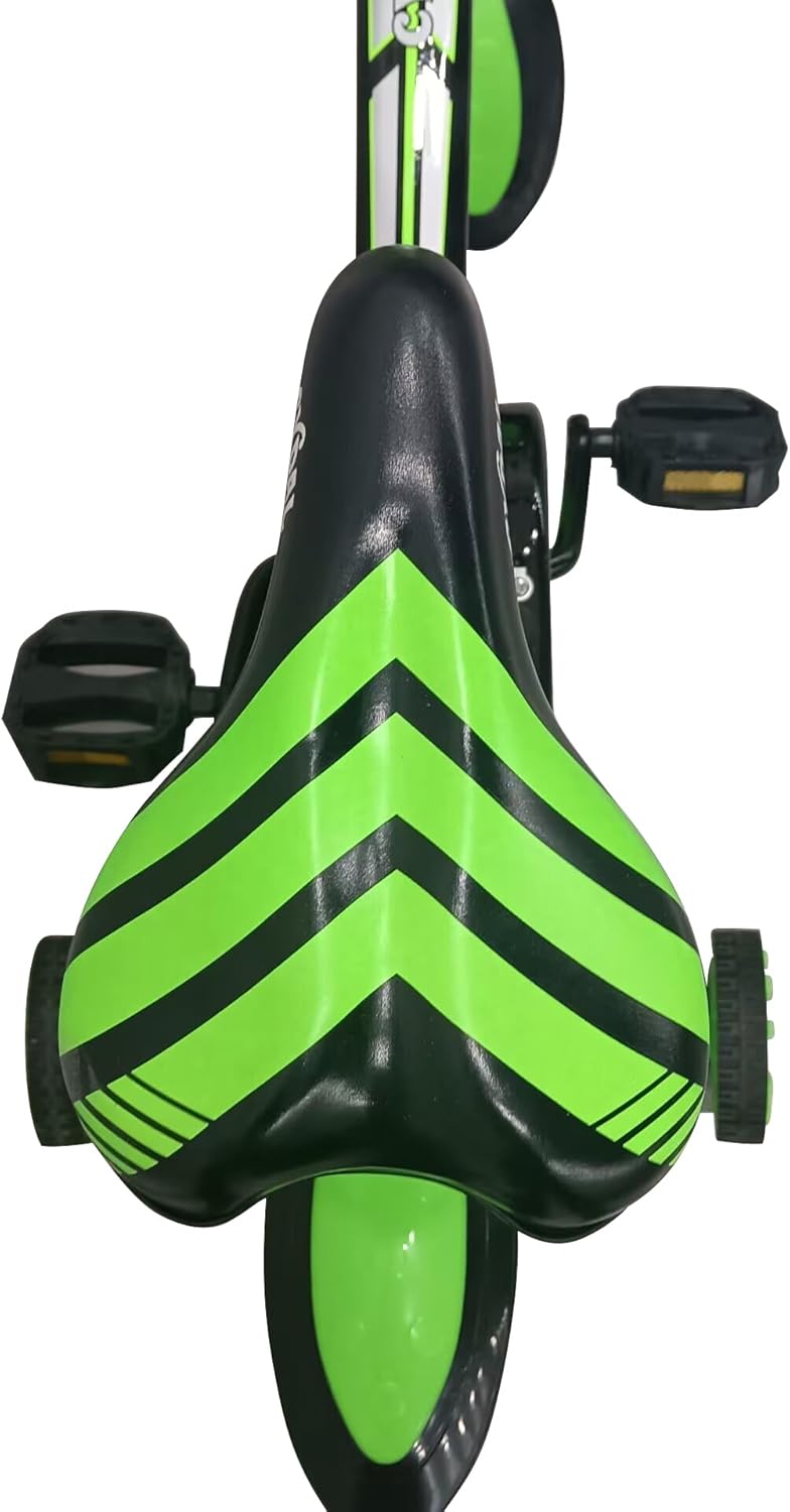 CYDAL 12 Inch Neon Green Kids Bike (Ages 5–7) – Children’s Bicycle with Stabilisers, Basket, Bell & Adjustable Seat