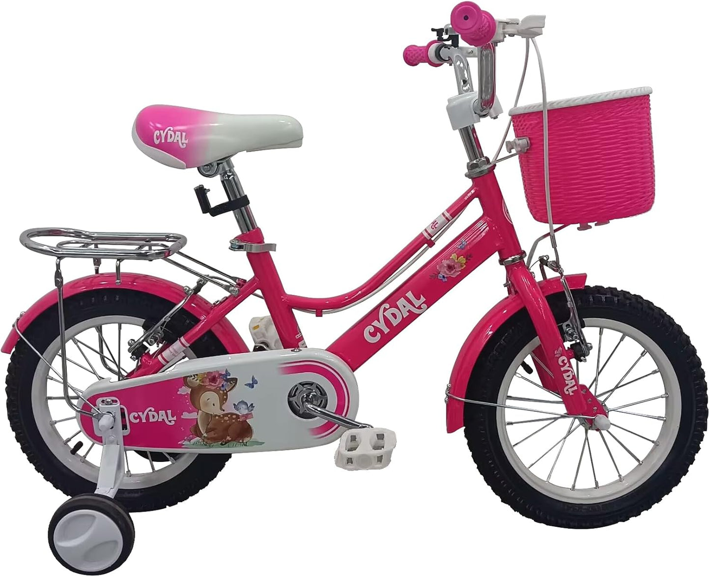 CYDAL 12 Inch Pink Kids Bike for Girls (Ages 5–7) – Children’s Bicycle with Stabilisers, Basket, Bell & Adjustable Seat