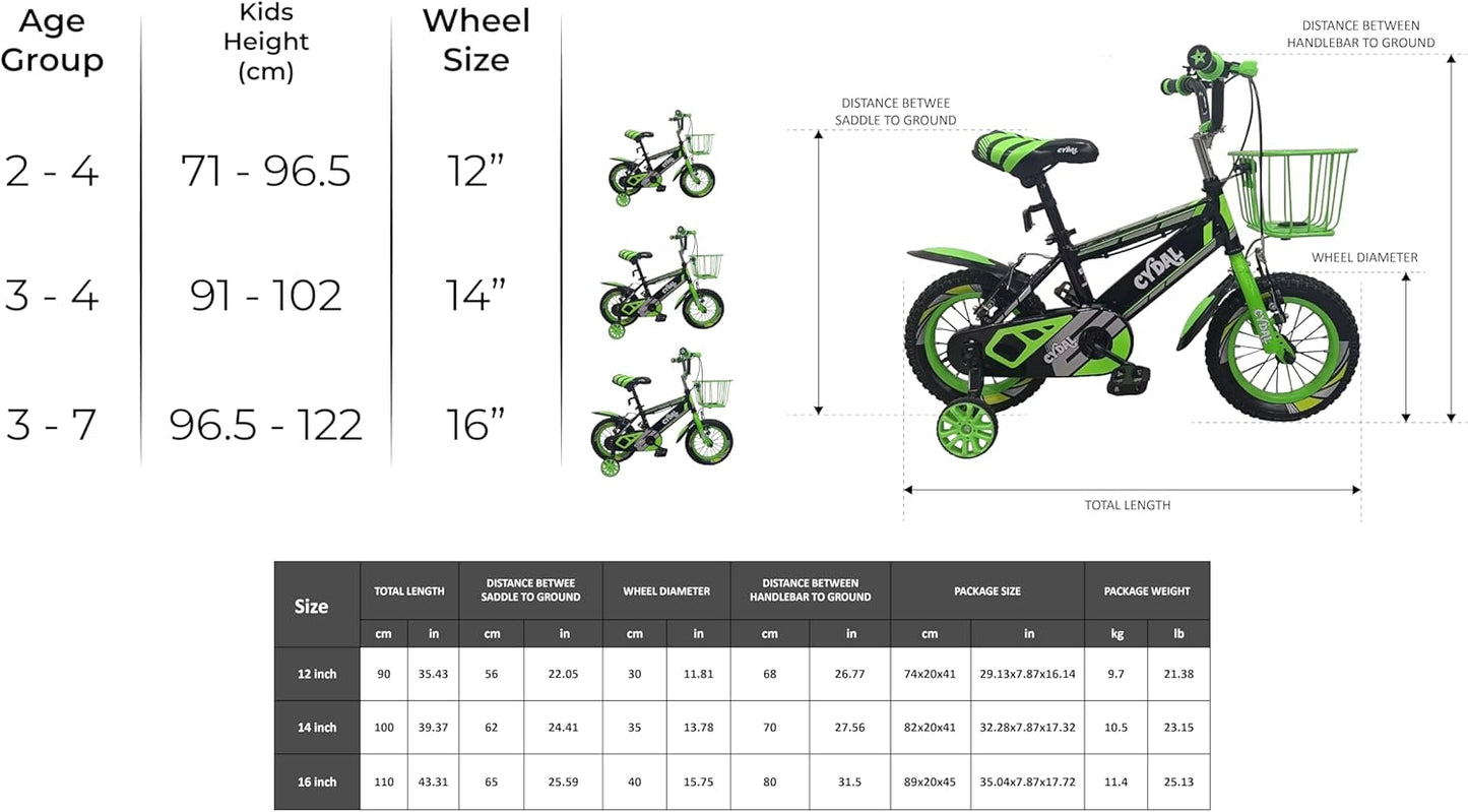 CYDAL 14 Inch Neon Green Kids Bike (Ages 6–8) – Children’s Bicycle with Stabilisers, Basket, Bell & Adjustable Seat