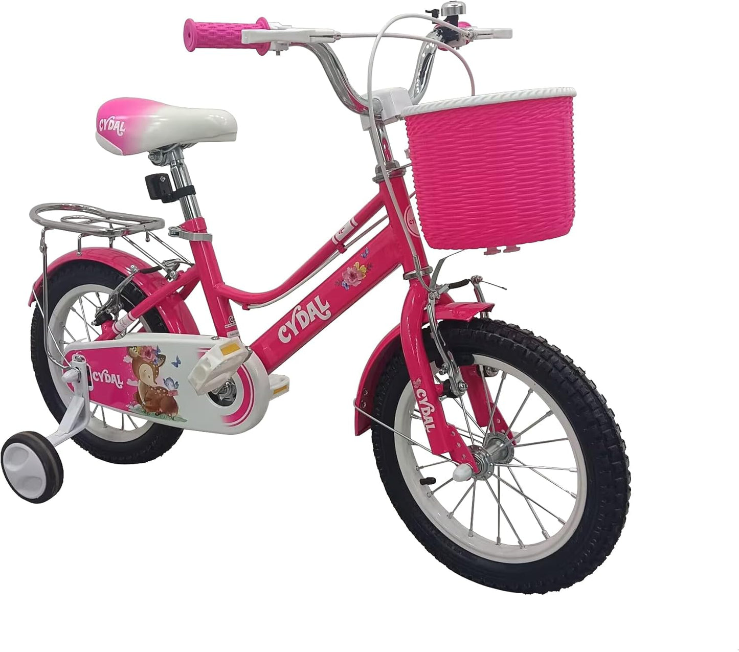 CYDAL 16 Inch Pink Kids Bike for Girls – Adjustable Children’s Bicycle with Basket & Stabilisers | Perfect Birthday Gift
