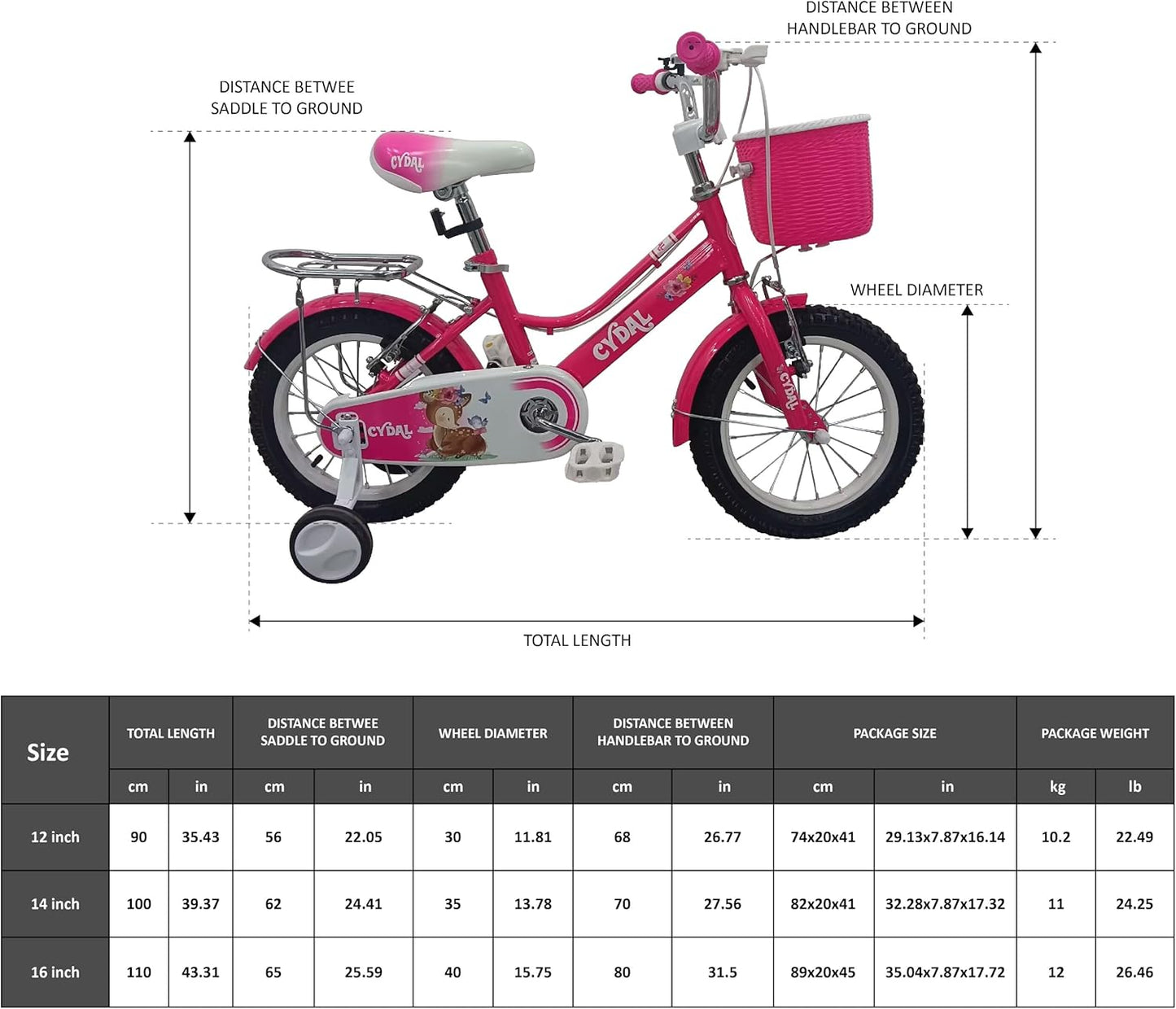 CYDAL 16 Inch Pink Kids Bike for Girls – Adjustable Children’s Bicycle with Basket & Stabilisers | Perfect Birthday Gift